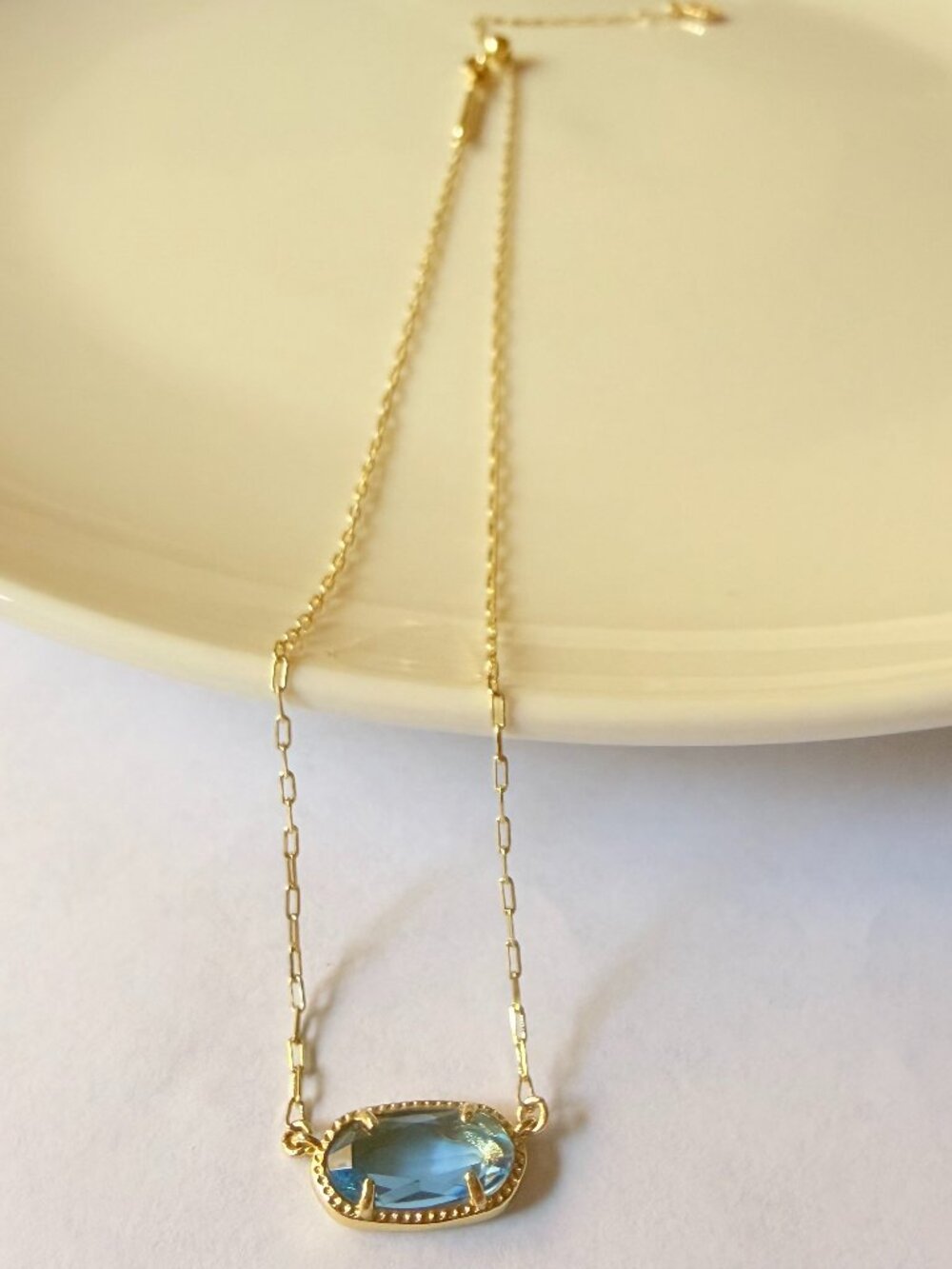 Kendra Scott Elisa Gold Light Blue Oval Stone Pendant Necklace